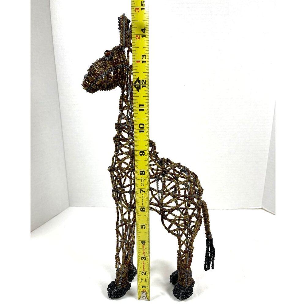 Handmade Giraffe Artisan South Africa Art Brown Glass Beads Wire 14.5" Vintage - Picture 9 of 12